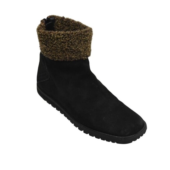 Stuart Weitzman Ankle Boots Womens 9 Black Suede Shearling Trim Rear Zipper - Picture 1 of 6